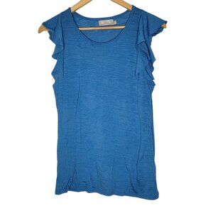 Nation LTD Paulette Ruffle Tank Blue Crew Neck Cotton Women's‎ Size Large L